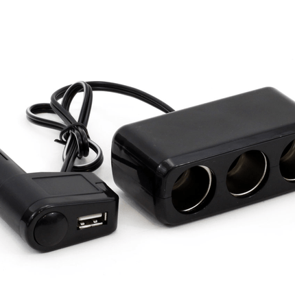 AMiO Universele Sigarettenaansteker Splitter 60W (3x) met USB 12V/24V Zwart - VCTparts.nl