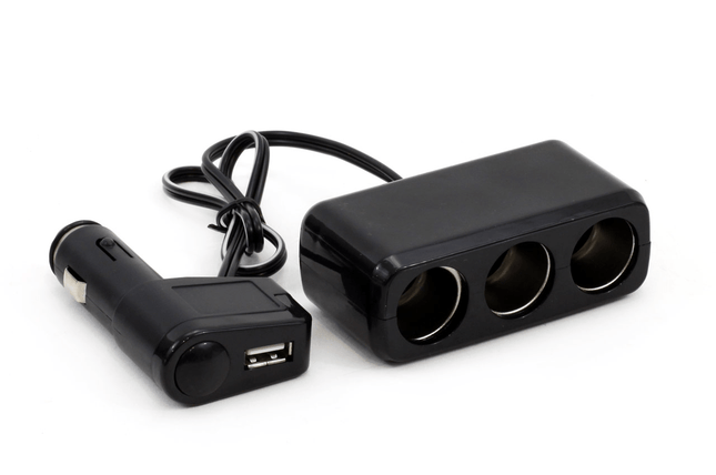 AMiO Universele Sigarettenaansteker Splitter 60W (3x) met USB 12V/24V Zwart - VCTparts.nl