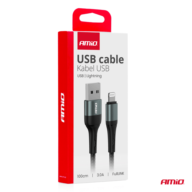 AMiO USB-A naar Lightning Kabel 3A 100cm FullLINK - Hoogwaardige Snellader Oplaadkabel Snoer - VCTparts.nl