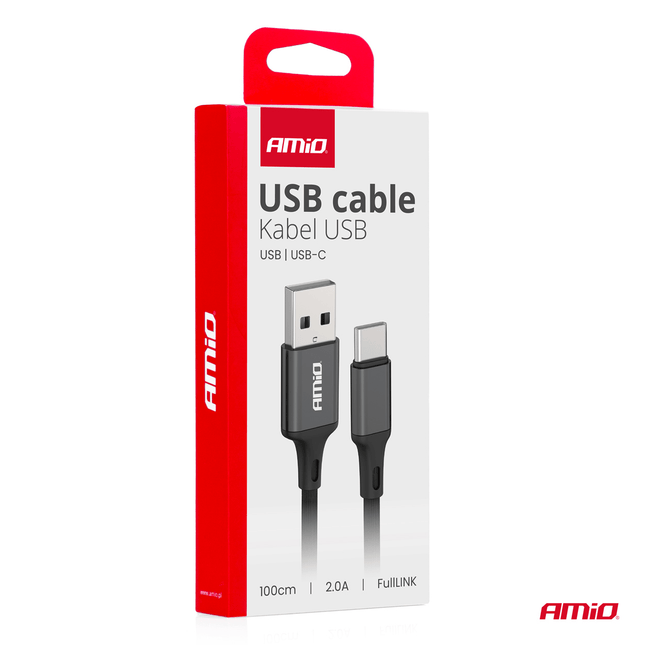 AMiO USB-A naar USB-C Kabel 2A 100cm FullLINK - Hoogwaardige Snellader Oplaadkabel Snoer - VCTparts.nl