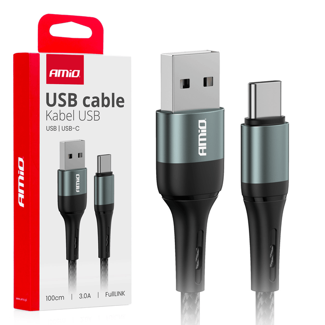 AMiO USB-A naar USB-C Kabel 3A 100cm FullLINK - Hoogwaardige Snellader Oplaadkabel Snoer