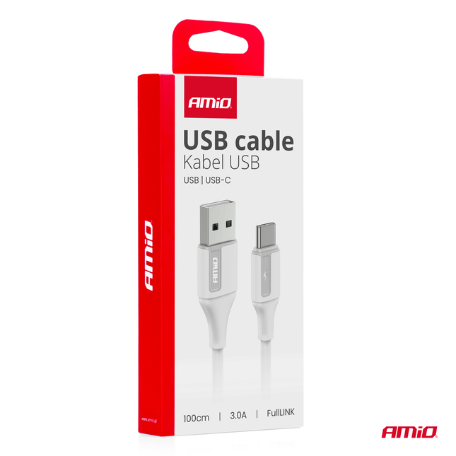 AMiO USB-A naar USB-C Kabel 3A 100cm FullLINK Wit - Hoogwaardige Snellader Oplaadkabel Snoer - VCTparts.nl