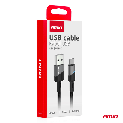 AMiO USB-A naar USB-C Kabel 3A 200cm FullLINK Premium - Hoogwaardige Snellader Oplaadkabel Snoer - VCTparts.nl