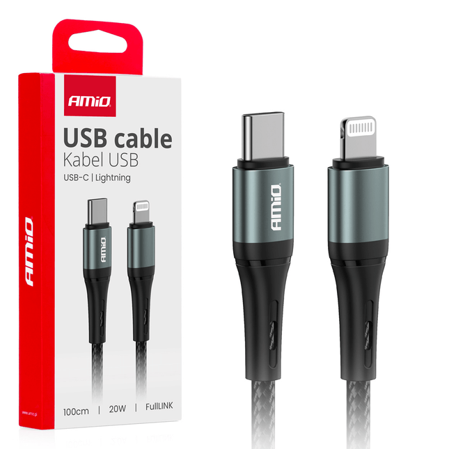 AMiO USB-C naar Lightning Kabel 20W 100cm FullLINK - Oplaadkabel Snoer Hoogwaardige Snellader