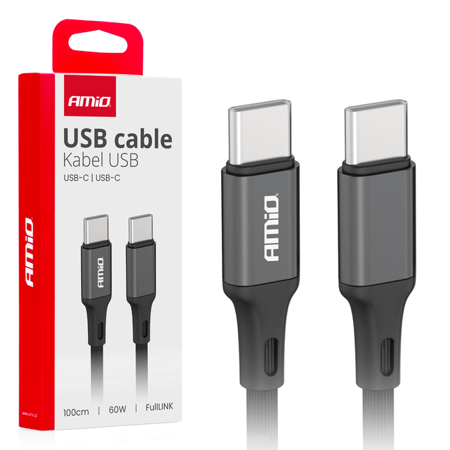 AMiO USB-C naar USB-C Kabel 60W 100cm FullLINK - Hoogwaardige Snellader Oplaadkabel Snoer - VCTparts.nl