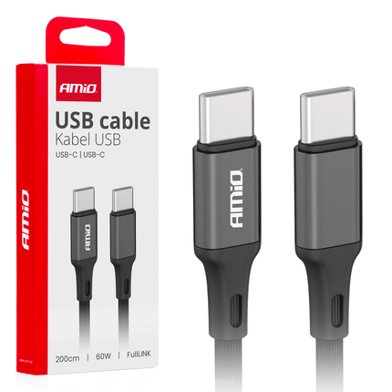 AMiO USB-C naar USB-C Kabel 60W 200cm FullLINK - Hoogwaardige Snellader Oplaadkabel Snoer - VCTparts.nl