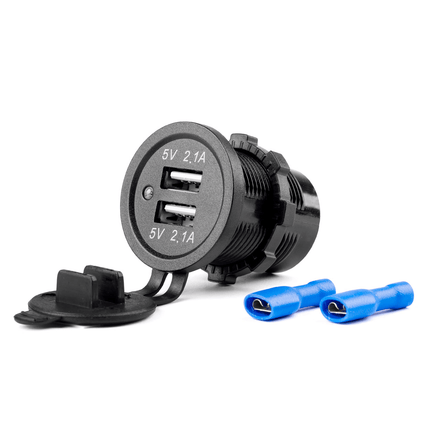 AMiO Waterdichte Telefoon Lader Autostekker Inbouwdoos 2x USB-A 12V 24V Universeel - VCTparts.nl