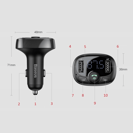 Baseus  Bluetooth Muziek FM Transmitter en Dubbele USB Poort S-09A Autolader Zwart - VCTparts.nl