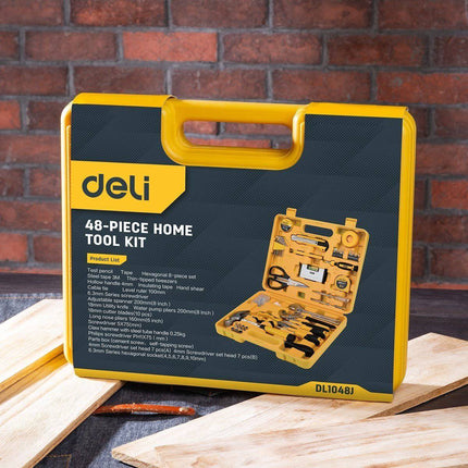 Deli 48-delige Tools Huishoudelijke Gereedschapset Koffer (EDL1048J) Geel [Gereedschap - Deli] - VCTparts.nl