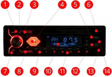 Einparts Auto Inbouw Radio met Bluetooth - SD kaart - USB en Rode LED Verlichting - VCTparts.nl