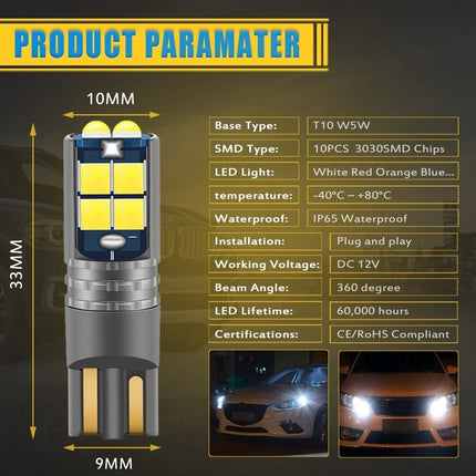 High Power LED T10 Oranje - W5W Verlichting (set) [Stadsverlichting - Parkeerverlichting - Kentekenverlichting - Interieurverlichting] - VCTparts.nl