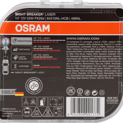 Osram H7  Night Breaker Laser 150% 3500K Halogeen - VCTparts.nl