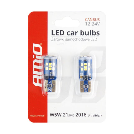 AMiO LED CANBUS 21SMD UltraBright 2016 T10 W5W Wit 12V/24V - VCTparts.nl