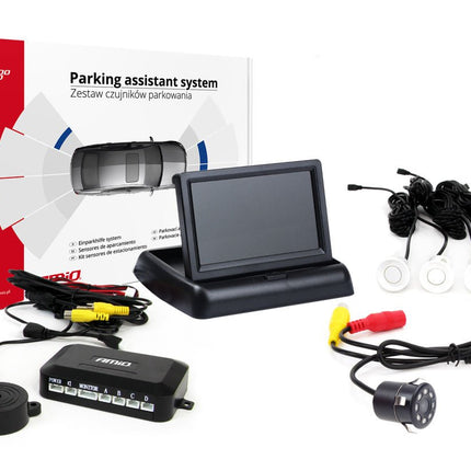 AMiO Parkeerhulpsysteem TFT02 43 inch met HD-307-IR en 4 Sensoren Wit - VCTparts.nl