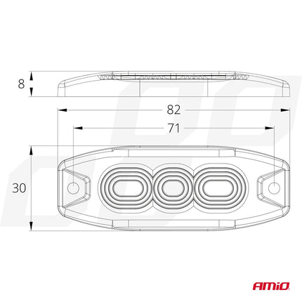 AMiO Stroboscoop Zwaailicht Slanke Amber Grillmontage Flitslamp 3x3W LED R65 R10 12/24V IP67 Oranje - VCTparts.nl