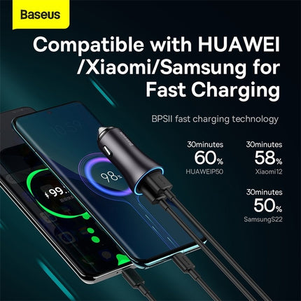 Baseus  Autolader Oplader USB-C & USB 3x Snellader - Navy Blue 65W [Triple Fast Car Charger]