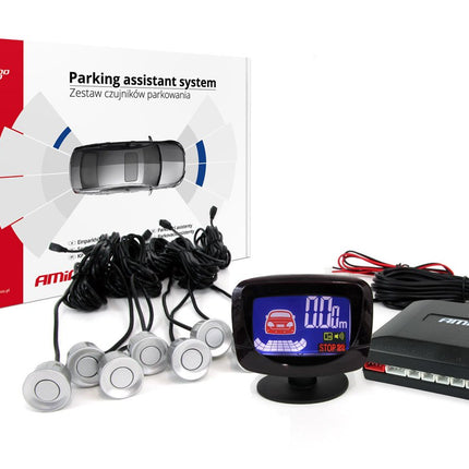 AMiO Parkeerhulpsysteem LED-GRAF 8 sensor zilver - VCTparts.nl