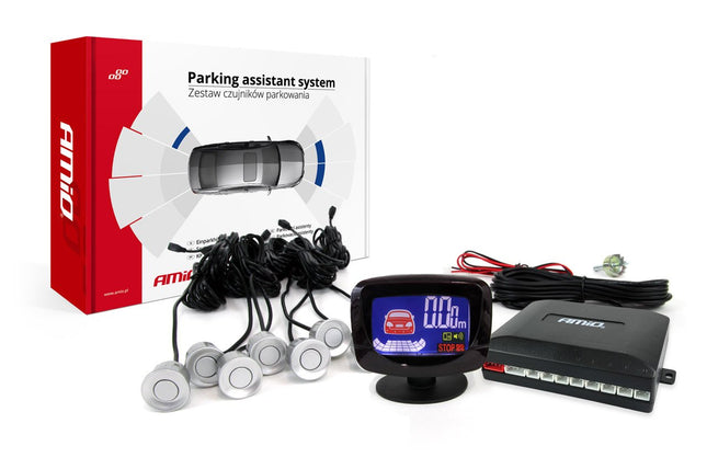 AMiO Parkeerhulpsysteem LED-GRAF 8 sensor zilver - VCTparts.nl