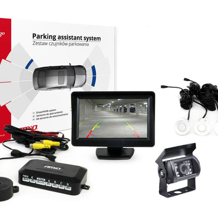 AMiO Parkeerhulpsysteem TFT01 43 inch met HD-501-IR 4 Sensoren Wit - VCTparts.nl