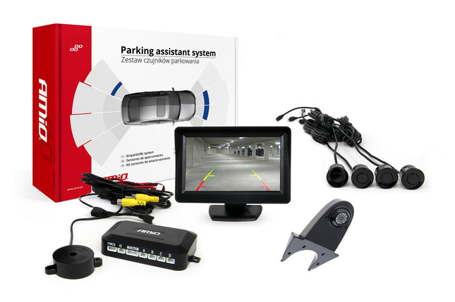 AMiO Parkeerhulpsysteem TFT01 43 inch met HD-502-IR 4 Sensoren Zwart - VCTparts.nl