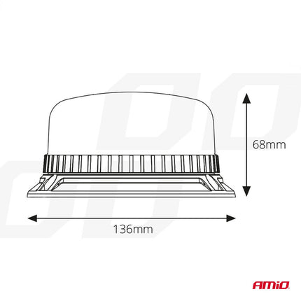 AMiO Stroboscoop Zwaailicht Waarschuwingslamp W03B 3BOLT 36LED 12/24V IP56 Oranje R65 R10 - VCTparts.nl