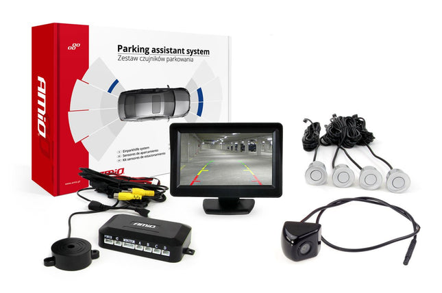 AMiO Parkeerhulpsysteem TFT01 43" met HD-310 4 sensoren zilver - VCTparts.nl