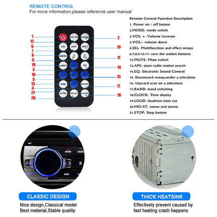 Auto Radio Inbouw Speler Digitale Bluetooth met Aux en RGB LED - VCTparts.nl