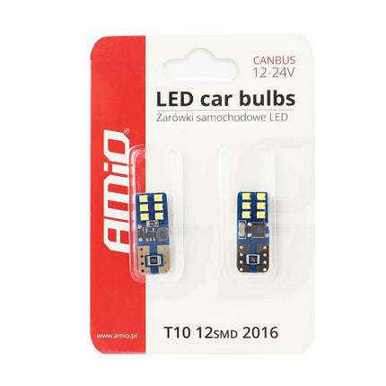 AMiO LED CANBUS 12SMD UltraBright 2016 T10e (W5W) Wit 12V/24V - VCTparts.nl