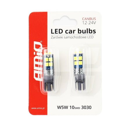 AMiO LED CANBUS 10SMD 3030 T10 W5W Wit 12V/24V - VCTparts.nl