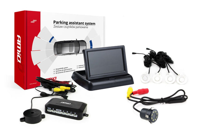 AMiO Parkeerhulpsysteem TFT02 43 inch met HD-308-LED en 4 Sensoren Wit - VCTparts.nl