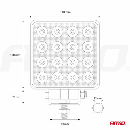 AMiO Krachtige Werklamp AWL10 16LED FLOOD 9-36V Verstraler Spot Robuust Offroad - VCTparts.nl