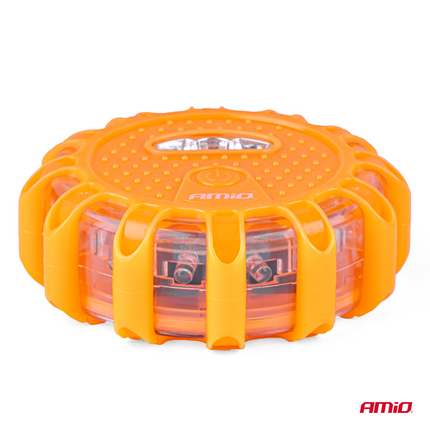 AMiO Magnetische Verkeer Noodgeval Waarschuwings-disk 16LED 3xAAA IP65 (12SMD + 3SMD) Oranje - VCTparts.nl