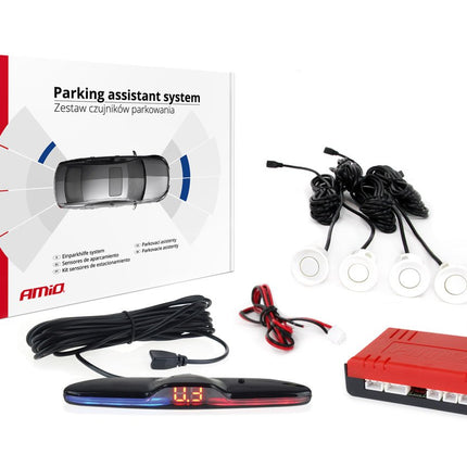 AMiO Parkeerhulpsysteem MAX LED 4 sensor wit - VCTparts.nl