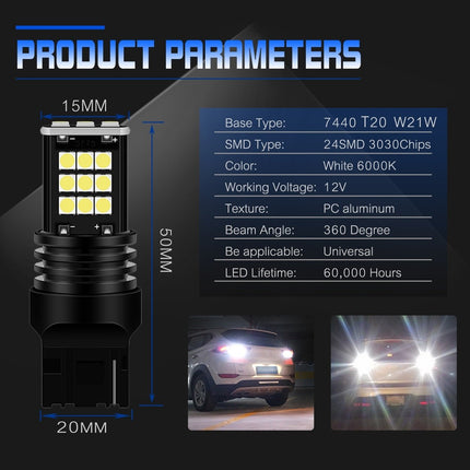 T20 LED Lamp 7440 W21W WY21W Achterlicht Dagrijverlichting Richtingaanwijzer - Wit (set) - VCTparts.nl