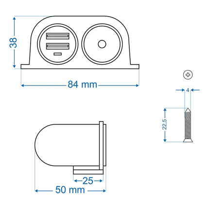 ProPlus Opbouw-Sigarettenaanstekerdoos met 2x USB Type A 2100mA - 12V/24V Laadcontactdoos voor Voertuigen - VCTparts.nl