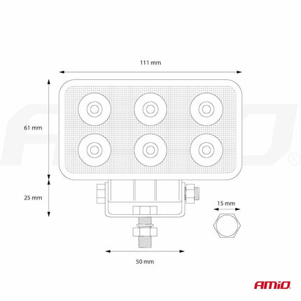 AMiO Krachtige Werklamp AWL02 6 LED FLAT 9-60V Verstraler Spot Robuust Offroad - VCTparts.nl