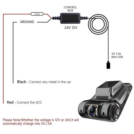 Auto Dashcam Continue Voeding Hardwire Kabel Voeding Micro USB [3.2M 12v/24v] - VCTparts.nl