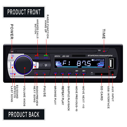 Auto Radio Inbouw Speler Digitale Bluetooth met Aux en RGB LED - VCTparts.nl