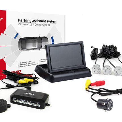 AMiO Parkeerhulpsysteem TFT02 43 inch met HD-307-IR en 4 Sensoren Zilver - VCTparts.nl