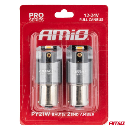 AMiO PY21W BAU15s LED 12V-24V 2x1860 SMD Oranje Canbus [Knipperlicht - Richtingaanwijzer] (2 stuks) - VCTparts.nl