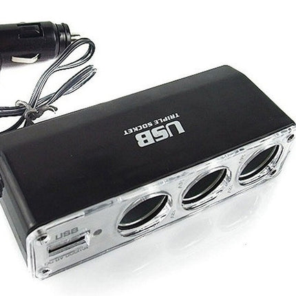 AMiO 3 Dubbele Sigarettenaansteker Plug Splitter met USB-A 12V/24V Zwart - VCTparts.nl