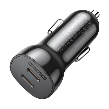 Choetech Autolader Telefoon 2x USB-C 40W PD 3.0 12/24V Zwart