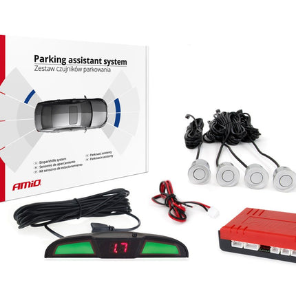 AMiO Parkeerhulpsysteem LED COB 4 sensor zilver - VCTparts.nl