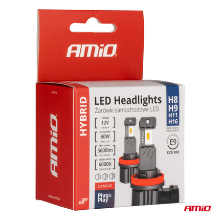 AMiO LED Koplampen/Mistlampen Hybrid series H8 / H9/ H11 Wit 6000K - 5600LM Canbus 60W