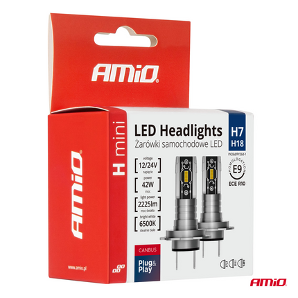 AMiO Dimlicht LED H7 Mini 6500k Wit (set)  [Witte koplampen - Witte Dimlichten]