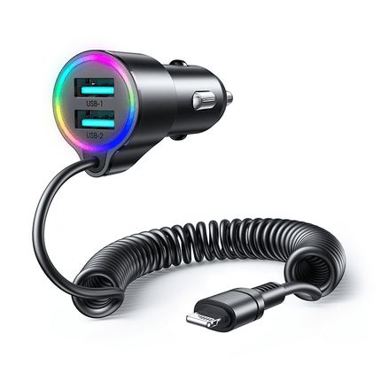 Joyroom Autolader Oplader Lightning & USB-A Snellader -  17W (1.5m) [Triple Fast Car Charger] - VCTparts.nl