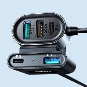 Joyroom Autolader Oplader Snellader 3x USB-A & 2x USB-C 72W (1.5m) [5x QC Fast Car Charger] - VCTparts.nl