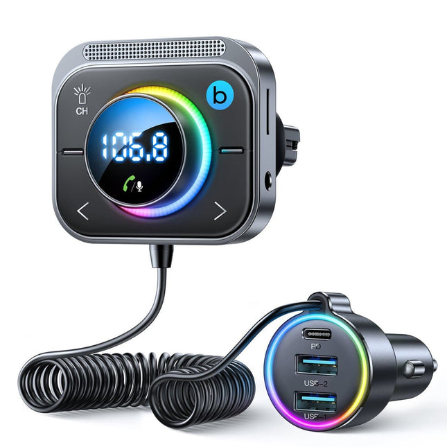 Joyroom Bluetooth Muziek FM Transmitter Handsfree Bellen met BassBooster en Snellader Zwart [USB-C & USB-A]