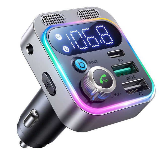 Joyroom Bluetooth Muziek FM Transmitter Handsfree Bellen met BassBooster USB-C & 2x USB-A Lader Zwart