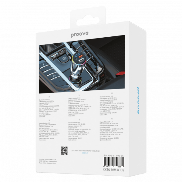 Proove FM Transmitter Power Drive 30W (PD+QC3.0) Type-C+USB Zilver - VCTparts.nl